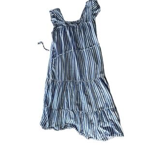 Draper James RSVP Striped Tiered Maxi Dress Ruffle Sleeves Blue White L